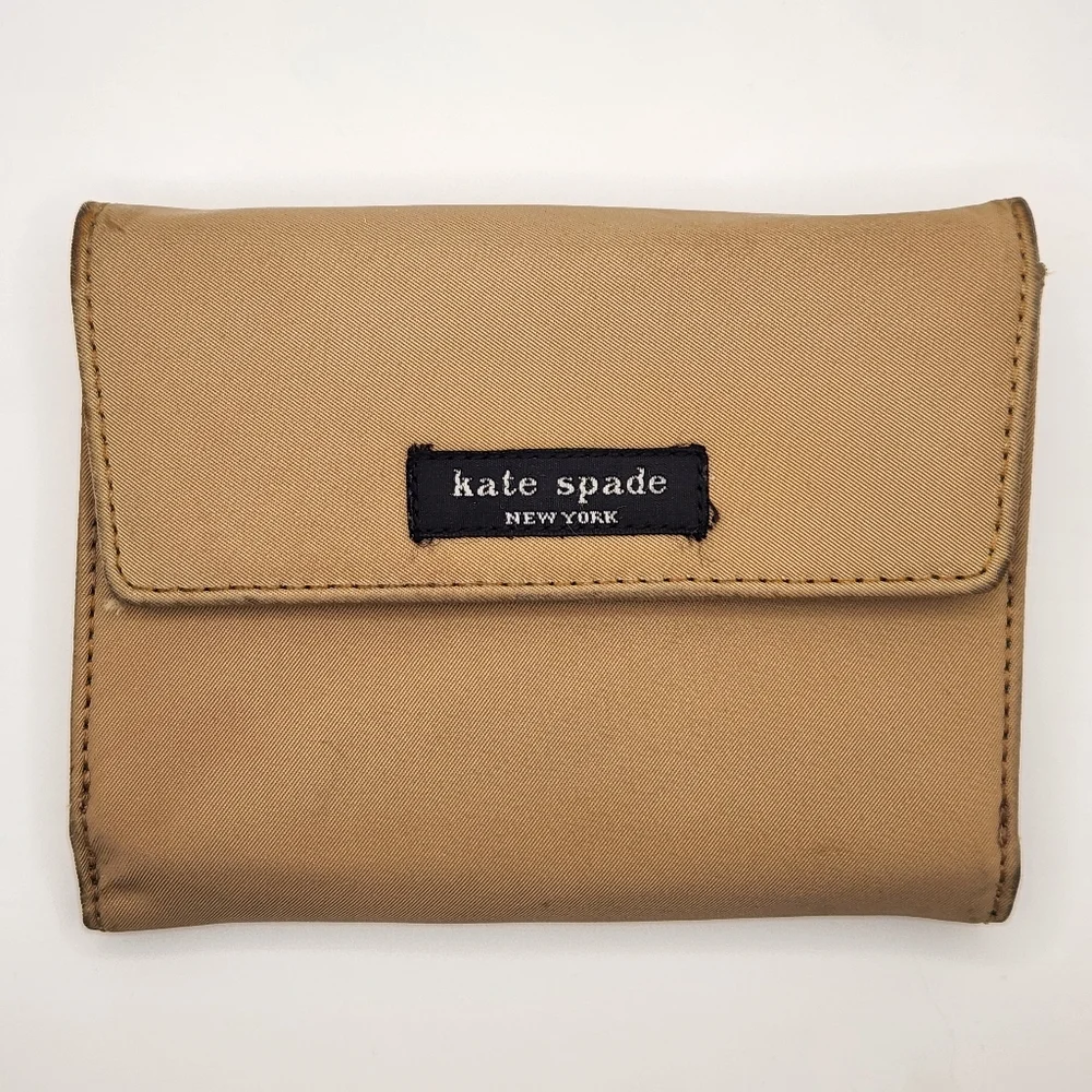 Vtg Kate Spade Tan Nylon Unisex Wallet Classic Retro Y2k Utility Minimalist - Picture 1 of 10